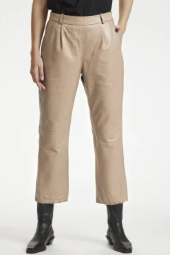 Culture Naisten Nahkahousut, Benja Leather Pant Vaalea Beige