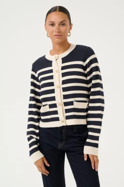 Culture Naisten Neuletakki, K-ALO ANNEMARIE CARDIGAN Raidallinen Sininen