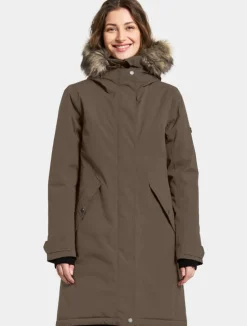 Didriksons naisten parkatakki, ERNA WNS PARKA PU Tummanruskea