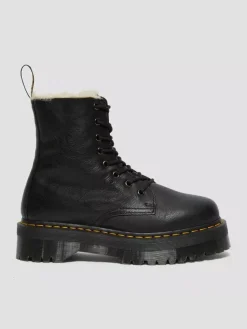 Dr. Martens naisten lämpövuorelliset platform maiharit, Jadon Faux Fur Lined Leather Platform Boots, Musta