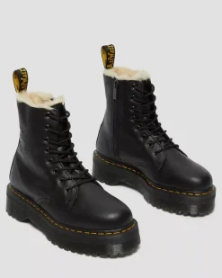Dr. Martens naisten lämpövuorelliset platform maiharit, Jadon Faux Fur Lined Leather Platform Boots, Musta