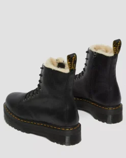 Dr. Martens naisten lämpövuorelliset platform maiharit, Jadon Faux Fur Lined Leather Platform Boots, Musta