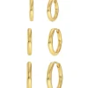 Edblad korvakorut Triple Pair Hoops, Gold pleated