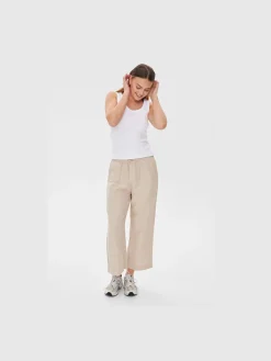 Freequent Naisten housut LA PANT 7/8 LINEN Vaalea Beige