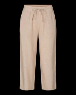 Freequent Naisten housut LA PANT 7/8 LINEN Vaalea Beige