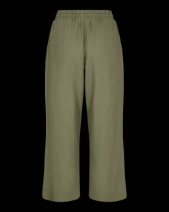 Freequent Naisten housut LA PANT 7/8 LINEN Armeijanvihreä