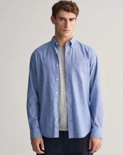 Gant Miesten Kauluspaita REGULAR COTTON LINEN SHIRT Keskisininen