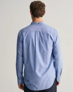 Gant Miesten Kauluspaita REGULAR COTTON LINEN SHIRT Keskisininen