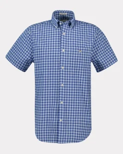 Gant miesten lyhythihainen kauluspaita, REG CLASSIC POPLIN SS SHIRT Sininen Ruutu