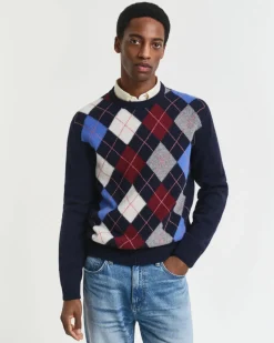 Gant miesten neule, ARGYLE C-NECK Sininen Kuosi