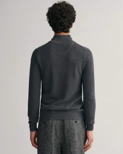 Gant miesten neule, COTTON PIQUE HALF ZIP Tummanharmaa
