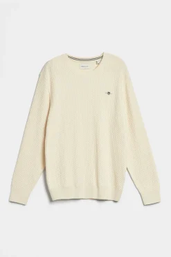 Gant Miesten Neule, COTTON TEXTURE C-NECK Luonnonvalkoinen