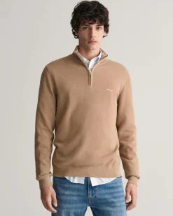 Gant miesten neule, COTTON PIQUE HALF ZIP Beige