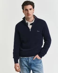 Gant miesten neule, COTTON PIQUE HALF ZIP Tummansininen