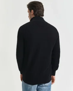 Gant miesten neule, COTTON PIQUE HALF ZIP Musta