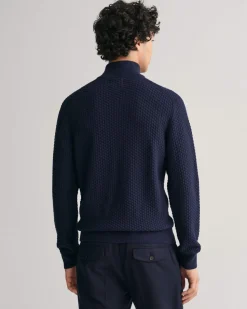Gant miesten neule, COTTON TEXTURE HALF ZIP Tummansininen