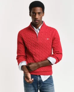 Gant miesten neule, COTTON CABLE HALF ZIP Punainen