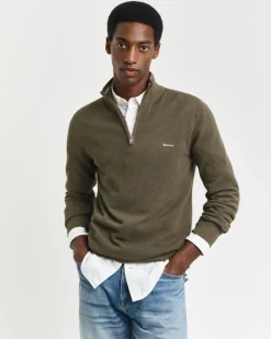 Gant miesten neule, COTTON PIQUE HALF ZIP Tummanvihreä