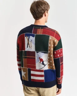 Gant miesten neule, PATCHWORK C-NECK Punainen Kuosi