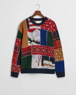 Gant miesten neule, PATCHWORK C-NECK Punainen Kuosi