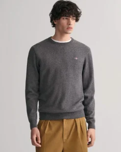 Gant Miesten Neulepaita, SUPERFINE LAMBSWOOL C-NECK Tummanharmaa