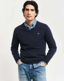 Gant miesten neulepsuero, K SUPERFINE LAMBSWOOL C-NECK SININEN, INDIGO