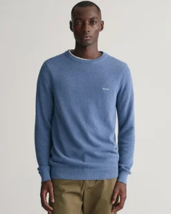 Gant Miesten Neulepusero, COTTON PIQUE C-NECK Indigo