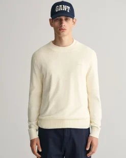 Gant Miesten Neulepusero, TEXTURE COTTON C-NECK Valkoinen