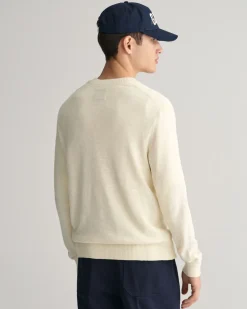 Gant Miesten Neulepusero, TEXTURE COTTON C-NECK Valkoinen