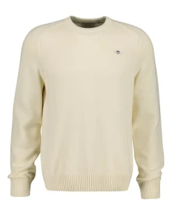 Gant miesten neulepusero, CASUAL COTTON C-NECK Luonnonvalkoinen