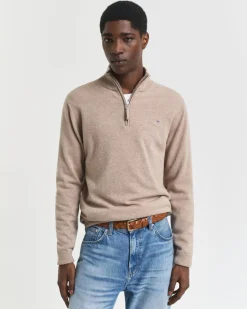 Gant miesten neulepusero, K SUPERFINE LAMBSWOOL HALF ZIP BEIGE