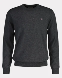 Gant miesten neulepusero CTN-WO C-Neck, tummanharmaa