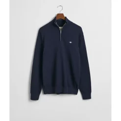 Gant Miesten Neulepusero, COTTON MICRO TEXTURED HALF ZIP Tummansininen