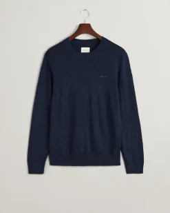 Gant Miesten Neulepusero, TEXTURE COTTON C-NECK Tummansininen
