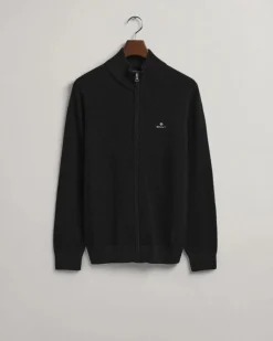 Gant Miesten Neuletakki, Cotton Pikee Zip Cardigan Musta