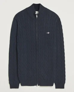 Gant miesten neuletakki, COTTON CABLE ZIPPED CARDIGAN Tummansininen