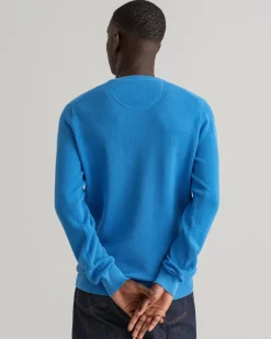 Gant Miesten Puuvillaneule, Cotton Pikee Crew Sininen