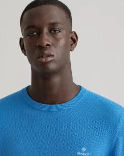 Gant Miesten Puuvillaneule, Cotton Pikee Crew Sininen