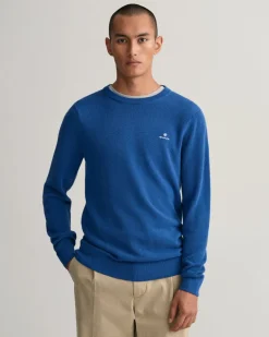 Gant Miesten Puuvillaneule, Cotton Pikee Crew Sininen
