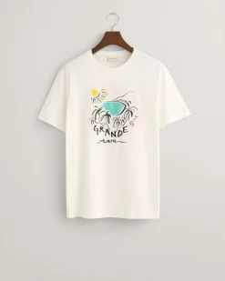 Gant miesten t-paita, PRINT SS T-SHIRT Valkoinen