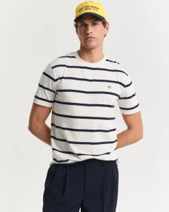Gant miesten t-paita, STRIPED T-SHIRT Raidallinen Valkoinen