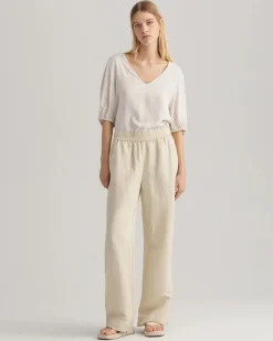 Gant Naisten Housut LINEN VISCOSE PULL-ON PANTS Vaalea Beige