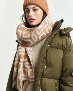 Gant Naisten Huivi, PATTERN WOOL SCARF Beige Kuosi