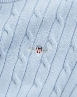Gant naisten lyhythihainen neulepusero, STRETCH COTTON CABLE SS C-NECK Vaaleansininen