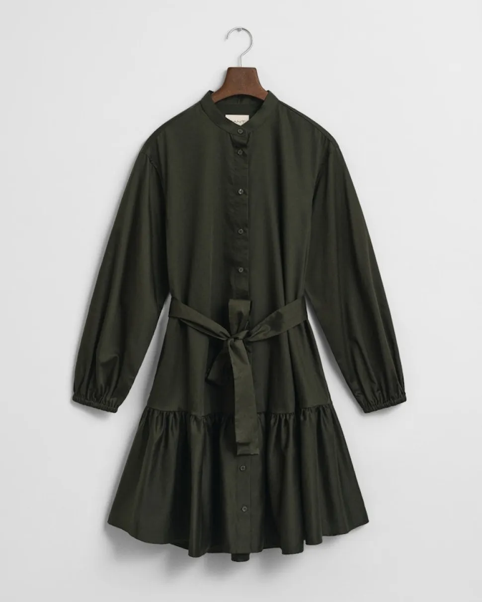 Gant naisten mekko, COTTON SATIN LS DRESS Tummanvihreä