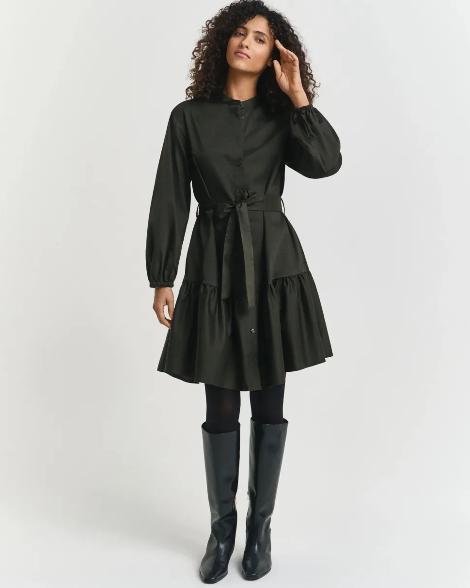 Gant naisten mekko, COTTON SATIN LS DRESS Tummanvihreä