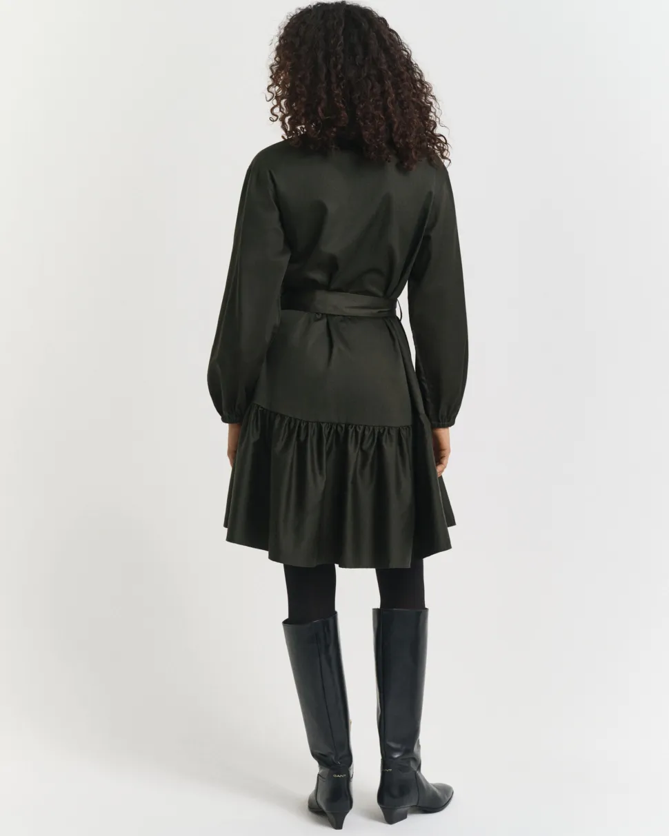 Gant naisten mekko, COTTON SATIN LS DRESS Tummanvihreä