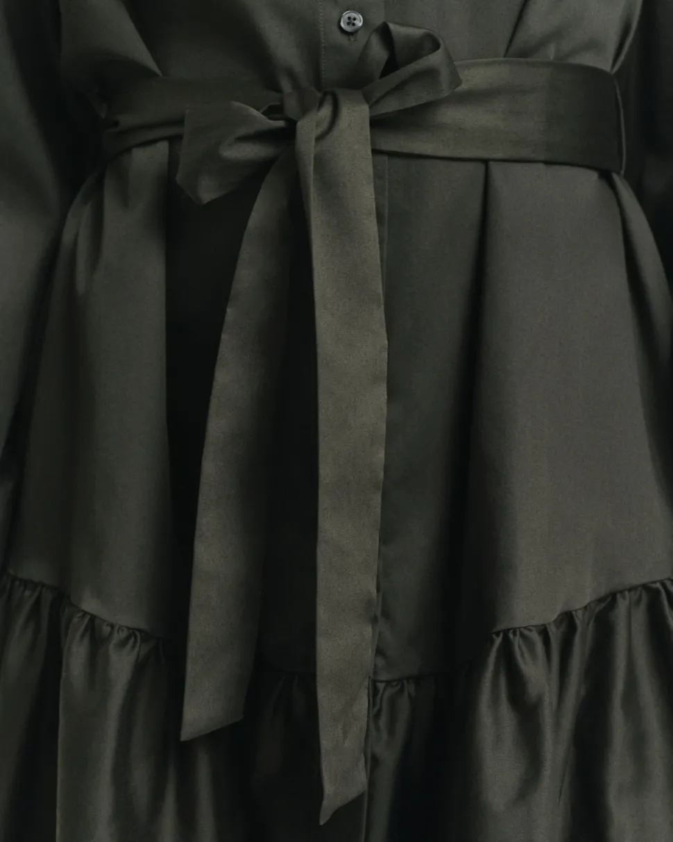 Gant naisten mekko, COTTON SATIN LS DRESS Tummanvihreä