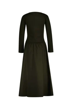 Gant naisten mekko, MIDI JERSEY WOVEN COMBO LS DRESS Armeijanvihreä