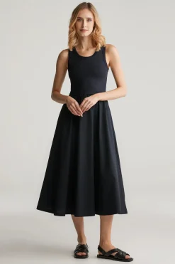 Gant naisten mekko, MIDI JERSEY WOVEN COMBO DRESS Musta